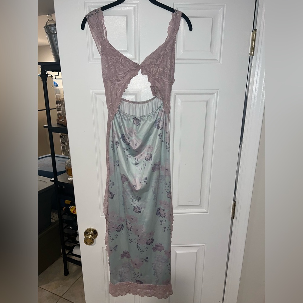 SHEIN Pink Lace and Floral Maxi Dress